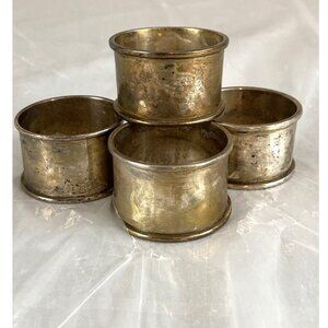 4 Napkin Rings Silverplate EPNS India Round Vintage Fluted‎ Rolled Edges Patina